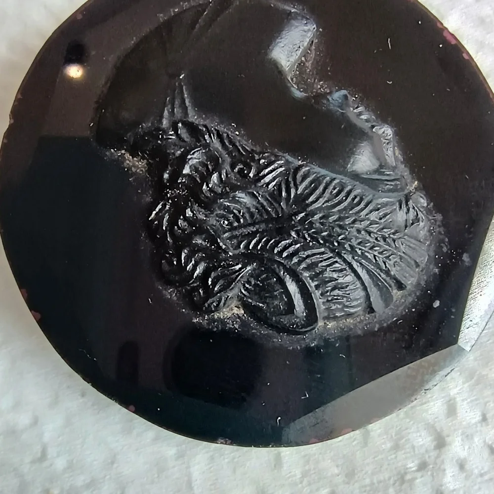 Antique All Original Edwardian Black Celluloid & Glass Cameo Brooch Mourning